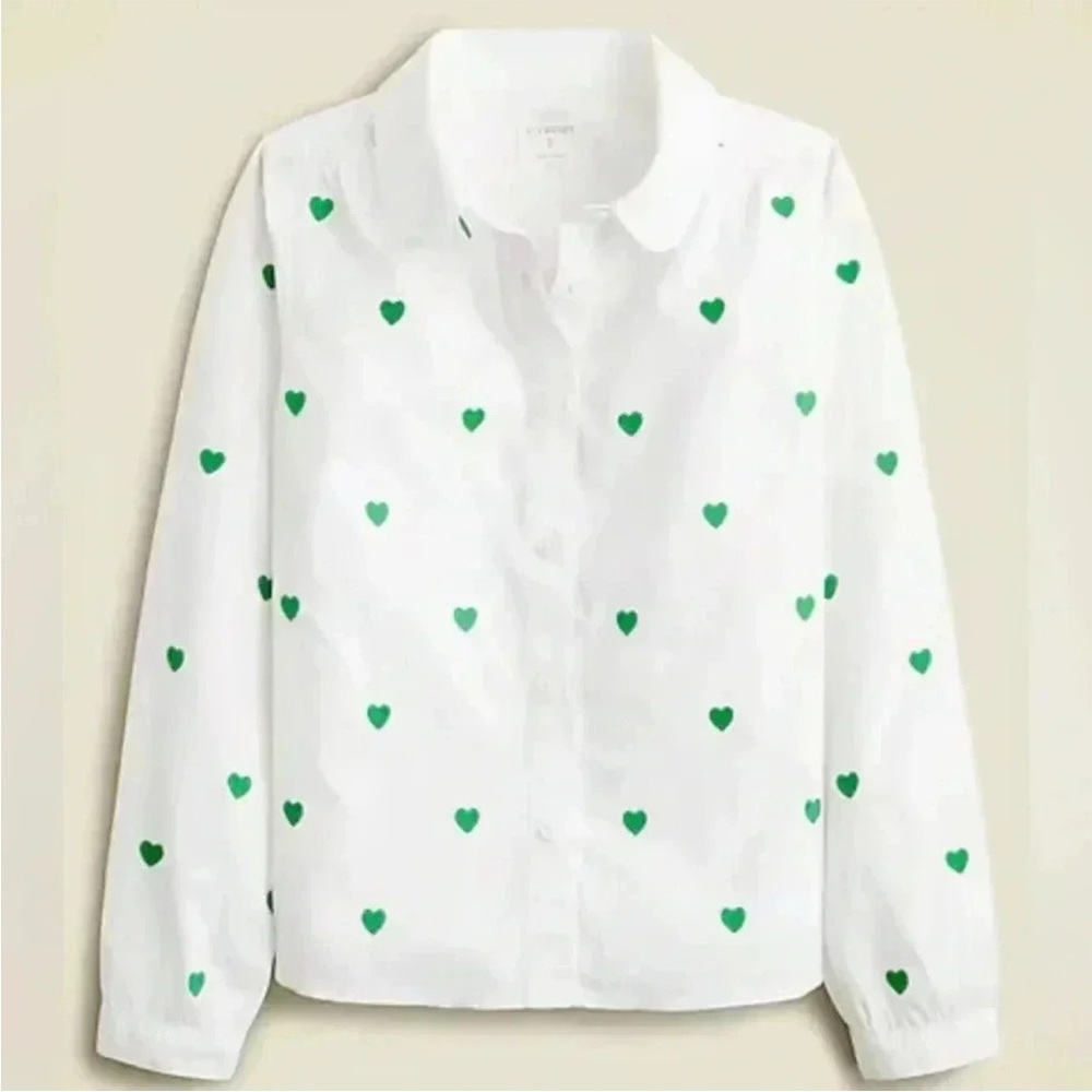 White Shirt with Green Heart Pattern
